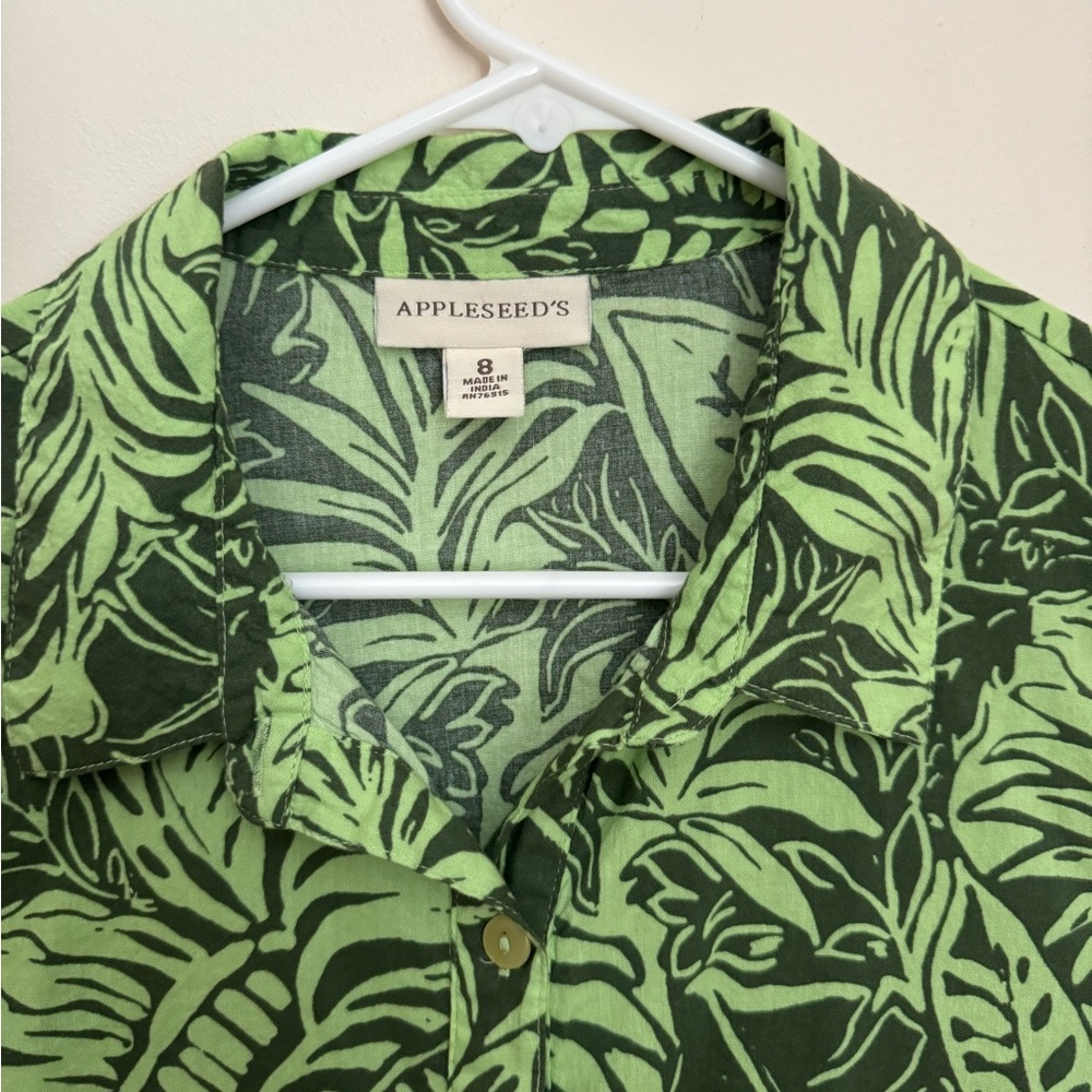 Appleseed’s Tropical Green Leaf Print Button Front Midi Dress Women’s Size 8 - Picture 3 of 6